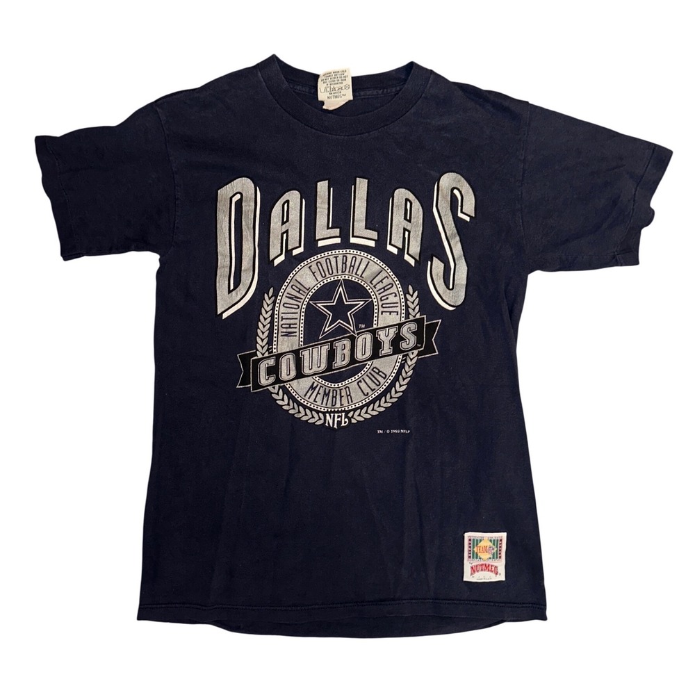 Vintage 1993 Dallas Cowboys Nutmeg Mills T-Shirt Navy Blue NFL Member Club Large
